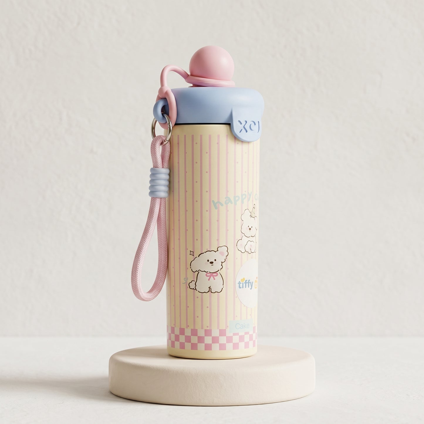 TiffyTots Premium Stainless Steel Kids Sipper Water Bottle with Straw & Carry Strap