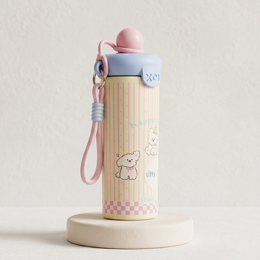 TiffyTots Premium Stainless Steel Kids Sipper Water Bottle with Straw & Carry Strap