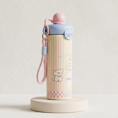 TiffyTots Premium Stainless Steel Kids Sipper Water Bottle with Straw & Carry Strap