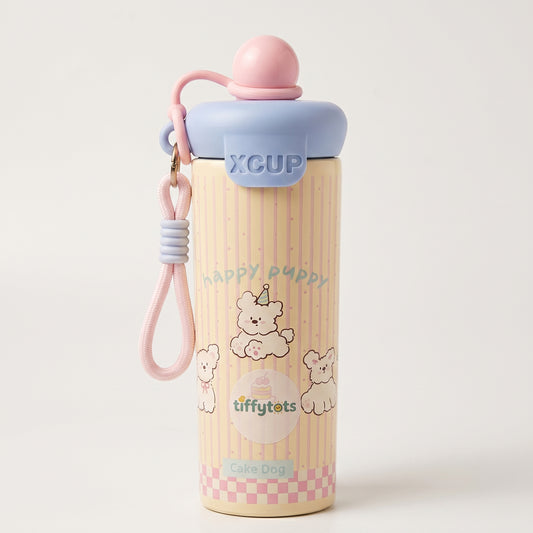 TiffyTots Premium Stainless Steel Kids Sipper Water Bottle with Straw & Carry Strap