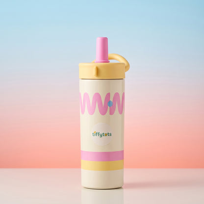 TiffyTots Pastel Kids Water Bottle with Straw