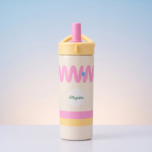 TiffyTots Pastel Kids Water Bottle with Straw